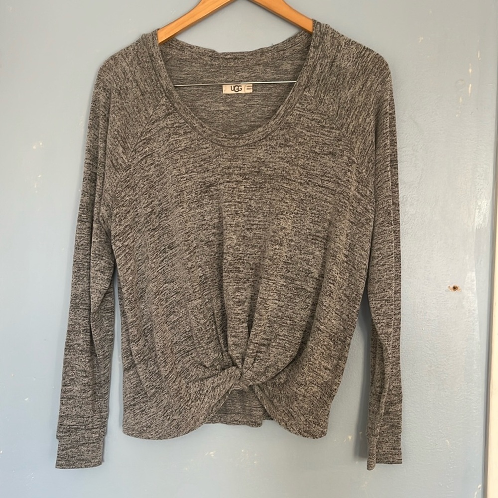Ugg Twist Knotted Front Long Sleeve Comfy Cozy Merle Heathered Shirt